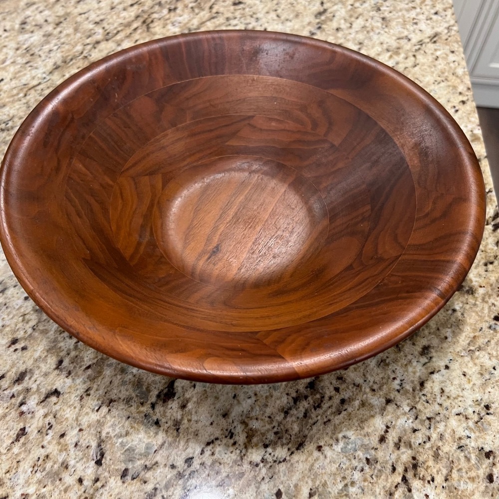 Large Wooden Salad Serving Bowl Segmented Wood 12 Inch Round Centerpiece Brown - Picture 7 of 10